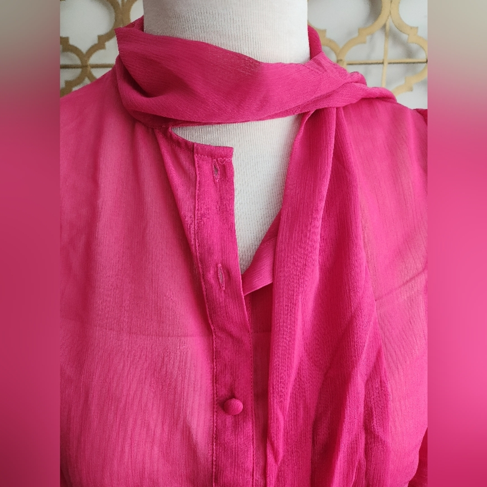 Jealous Tomato Sheer Blouse w/Bowtie & Peasant Sleeves - Picture 6 of 16